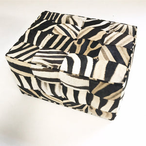 Large Ottoman in Patchwork Zebra Hide