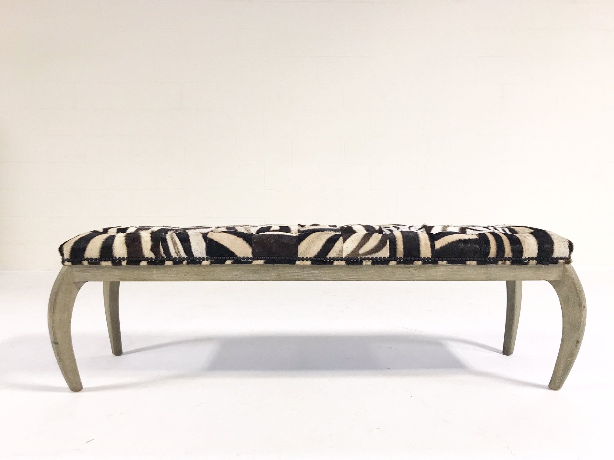 Kelly Wearstler for Vicery Miami Bench in Patchwork Zebra Hide