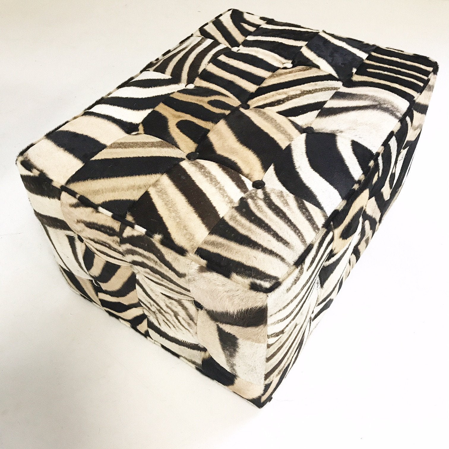 Large Ottoman in Patchwork Zebra Hide