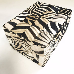 Large Ottoman in Patchwork Zebra Hide