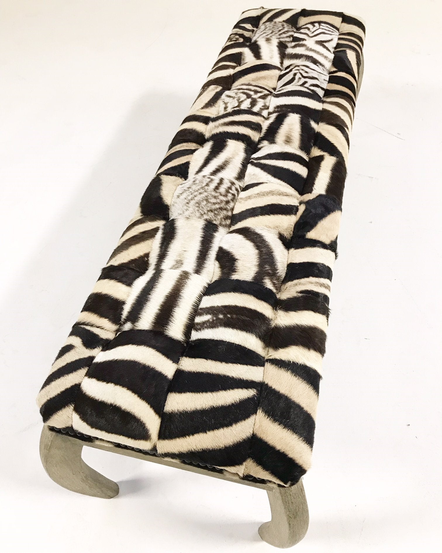Kelly Wearstler for Vicery Miami Bench in Patchwork Zebra Hide