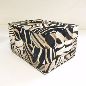 Large Ottoman in Patchwork Zebra Hide