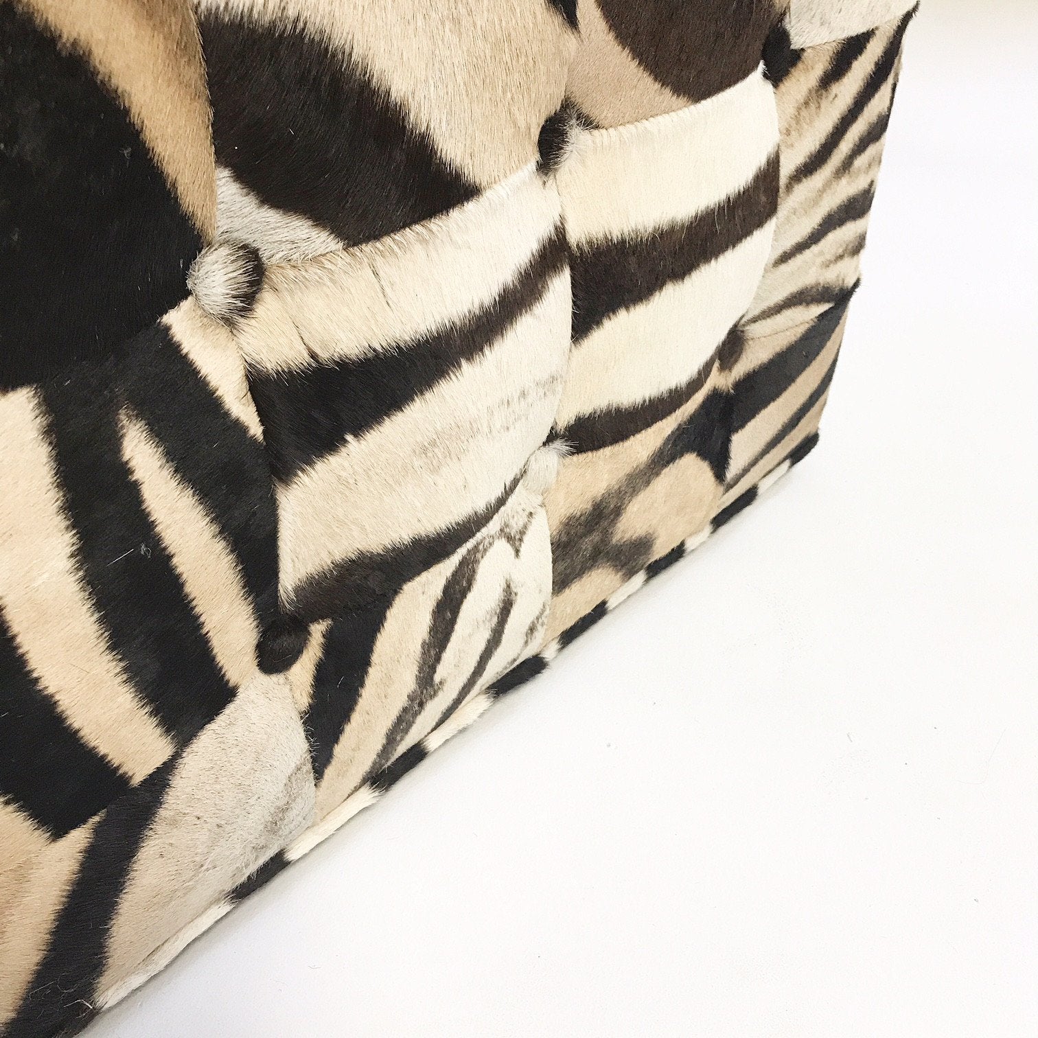 Large Ottoman in Patchwork Zebra Hide