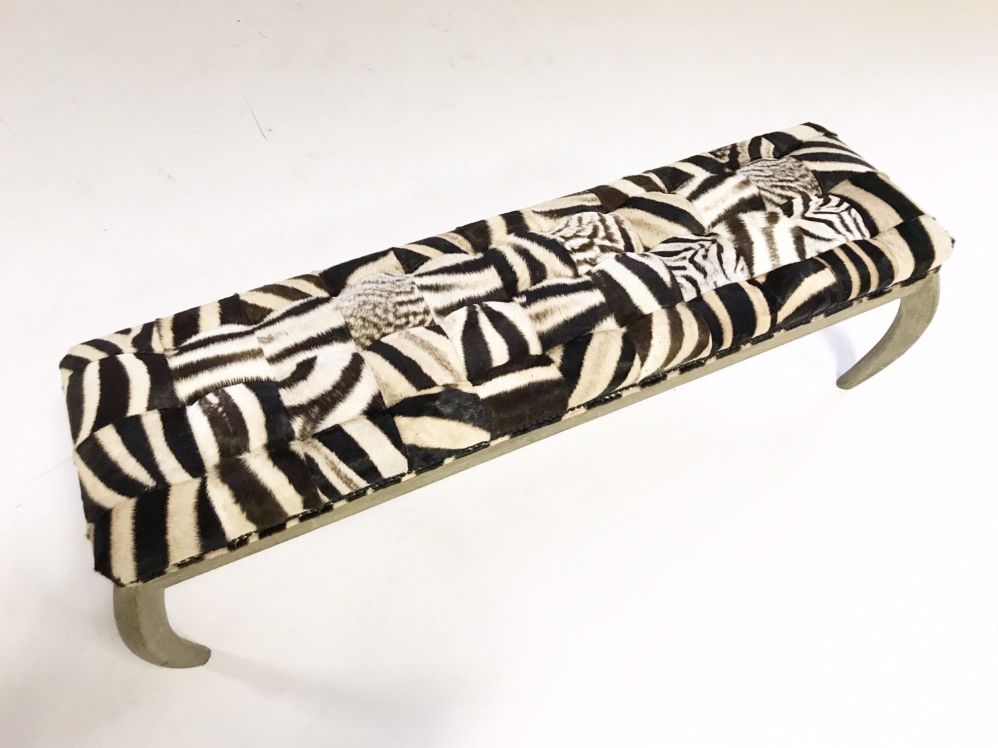 Kelly Wearstler for Vicery Miami Bench in Patchwork Zebra Hide