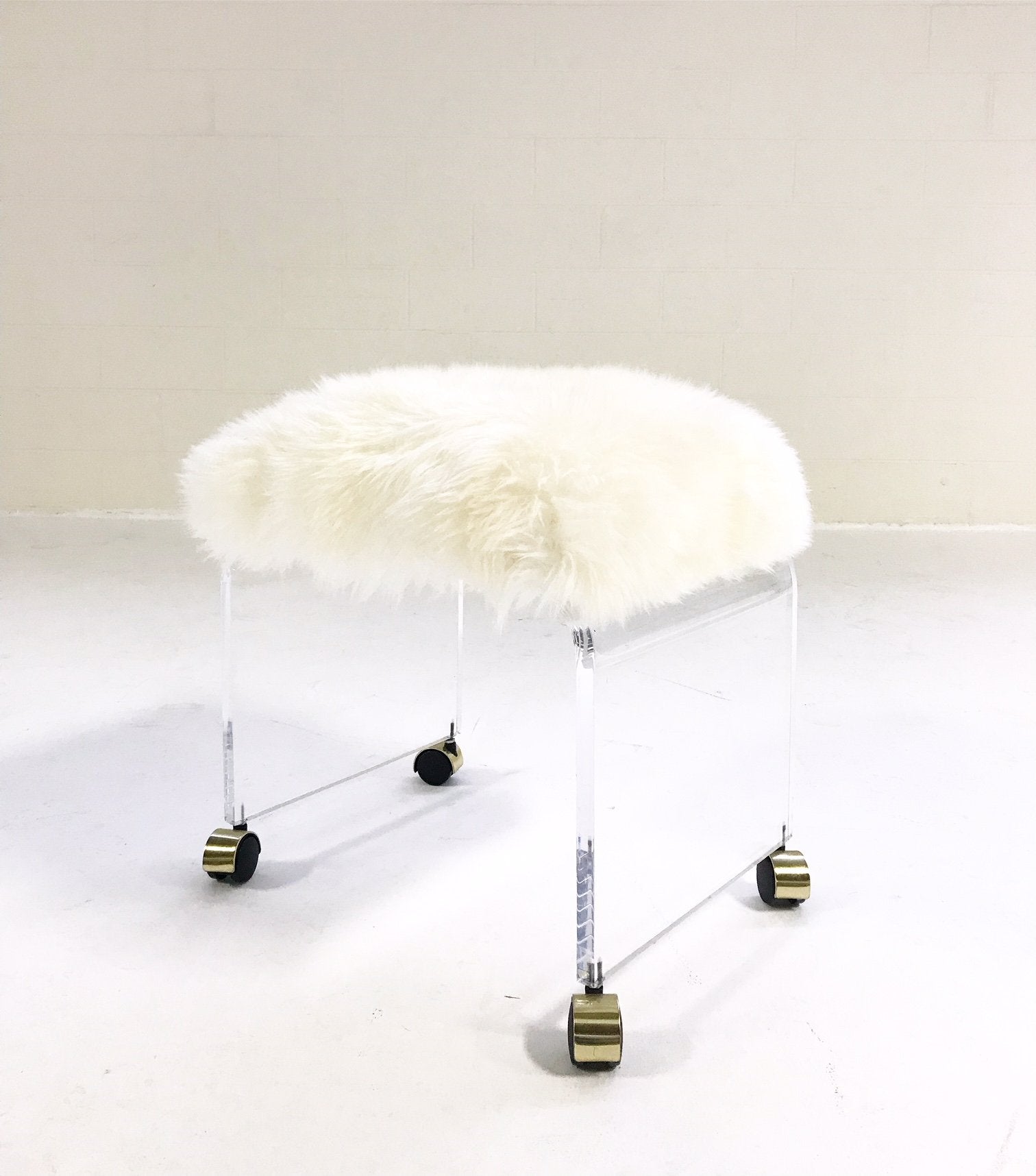 Lucite Stool Bench Ottoman in Sheepskin