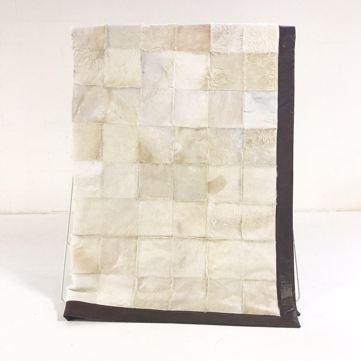 One of a Kind Patchwork Ivory Cowhide Area Rug