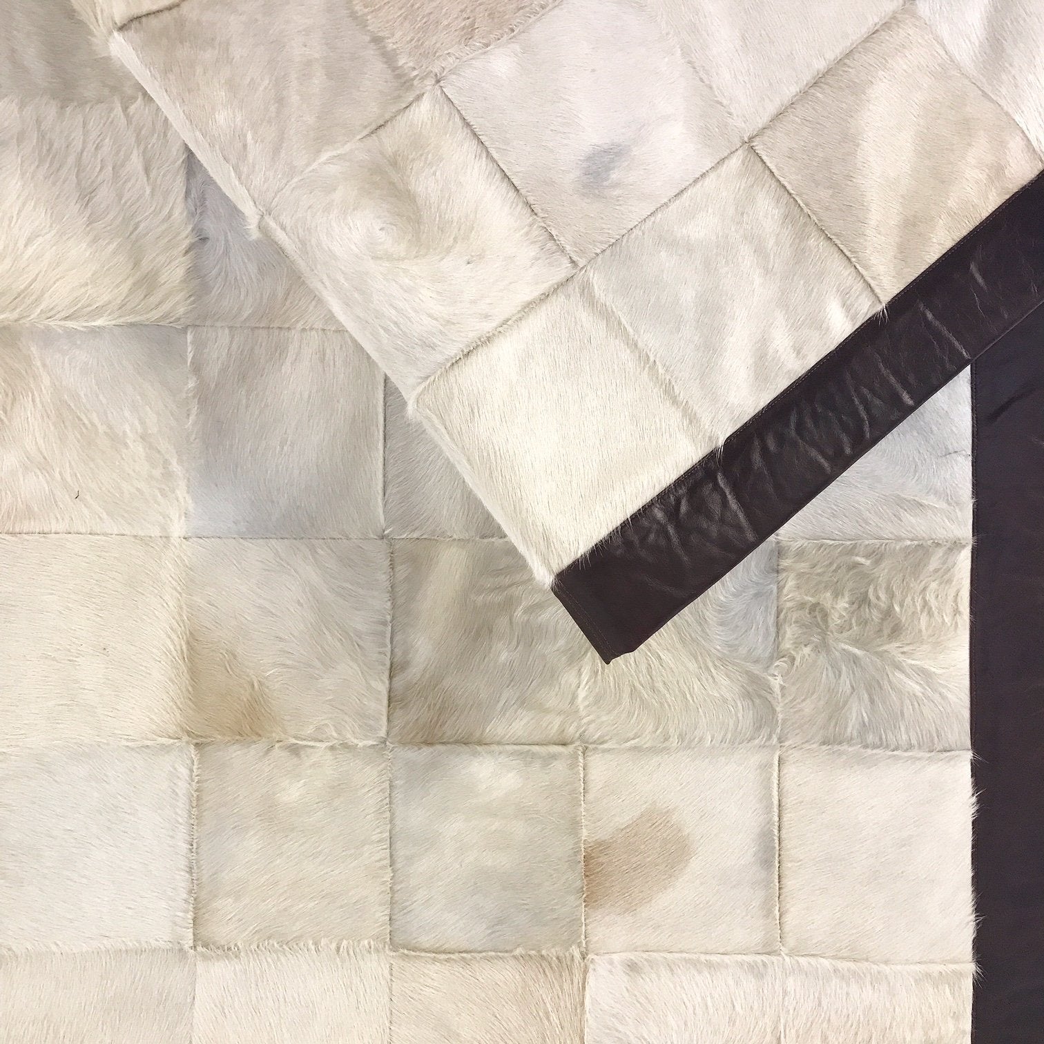 One of a Kind Patchwork Ivory Cowhide Area Rug