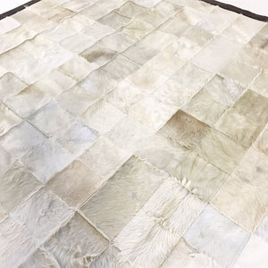 One of a Kind Patchwork Ivory Cowhide Area Rug