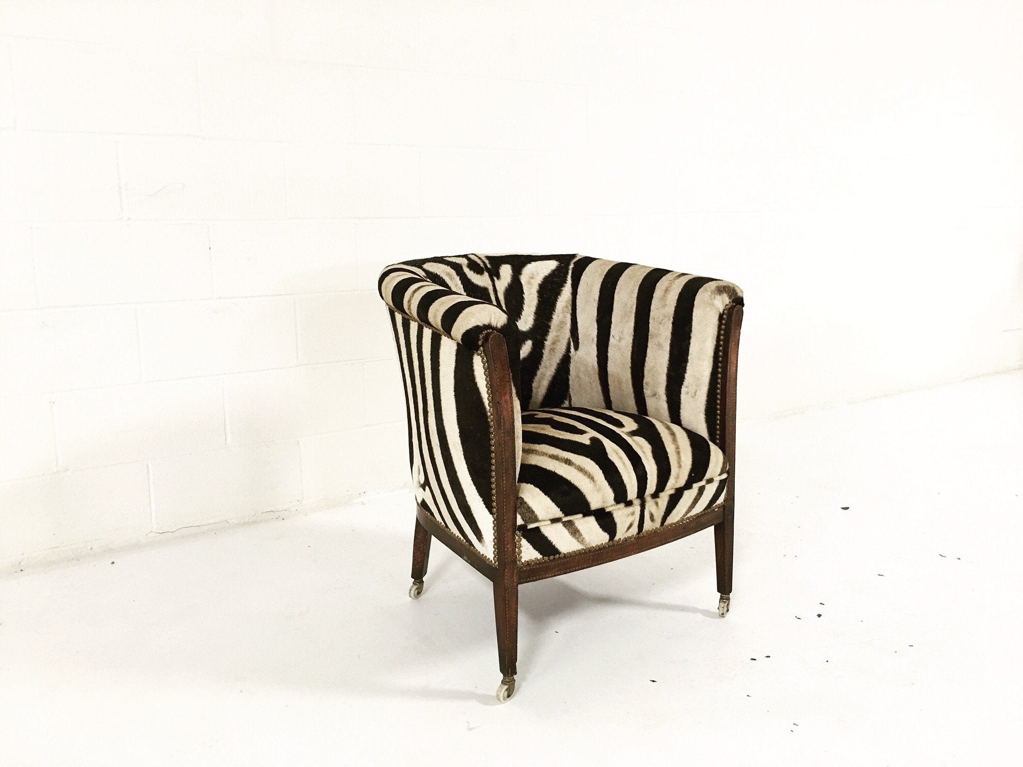 1930s Barrel Chair in Zebra Hide