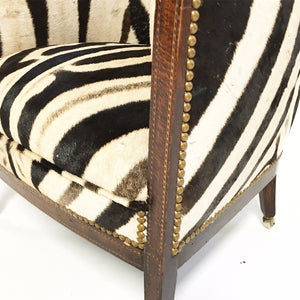1930s Barrel Chair in Zebra Hide