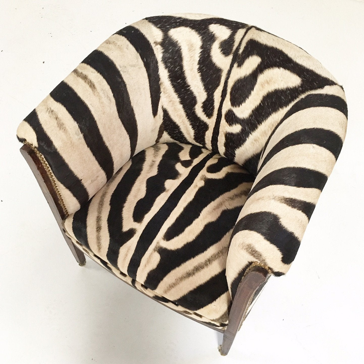 1930s Barrel Chair in Zebra Hide