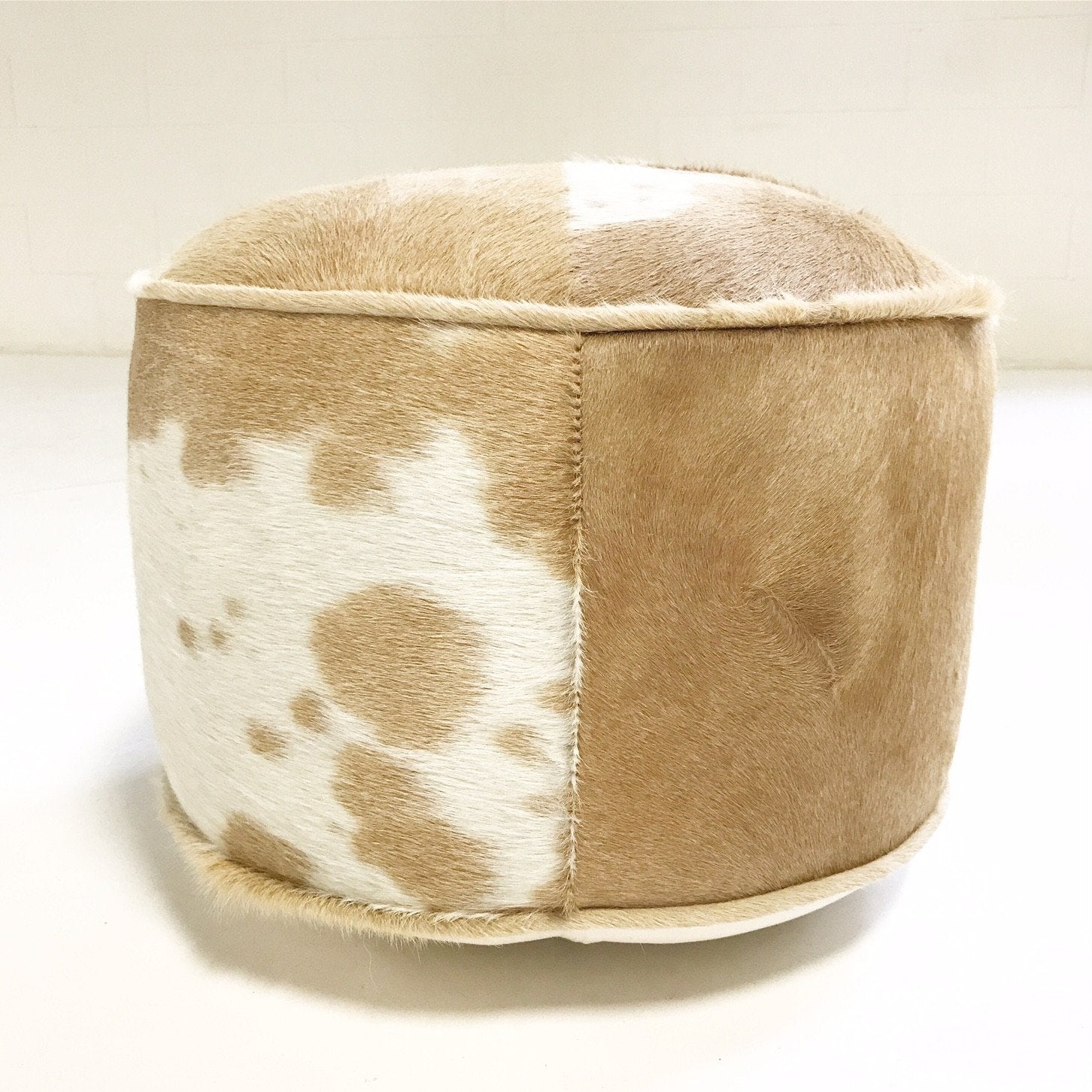 Palomino and White Brazilian Cowhide Pouf Ottoman