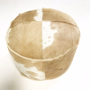 Palomino and White Brazilian Cowhide Pouf Ottoman