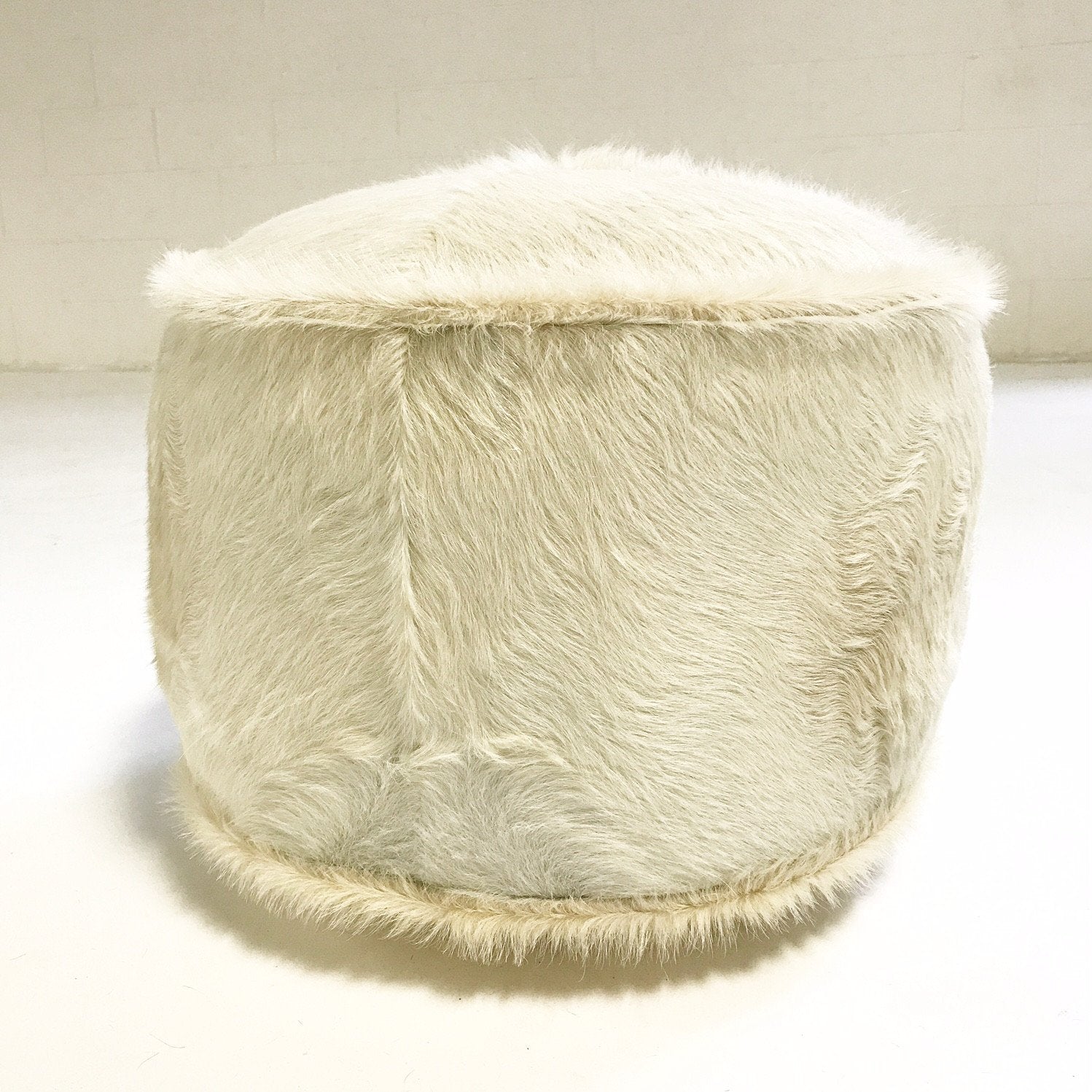 Ivory Brazilian Cowhide Pouf Ottoman