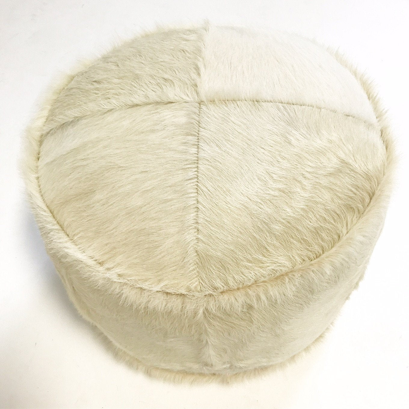 Ivory Brazilian Cowhide Pouf Ottoman