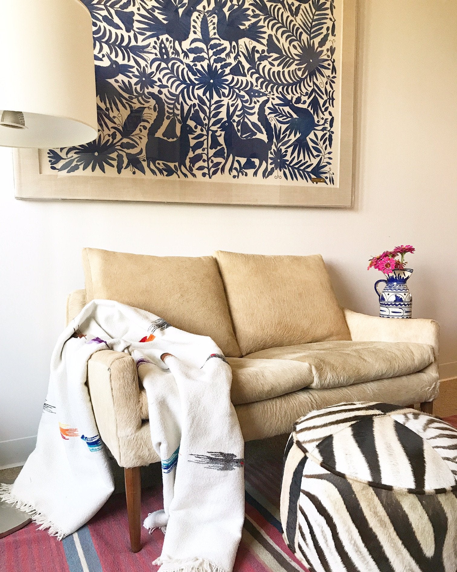 Zebra Hide Pouf Ottoman