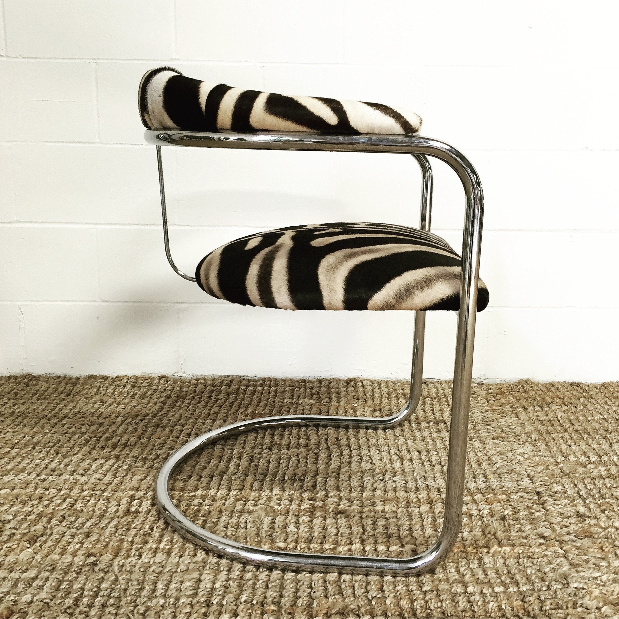Anton Lorenz for Thonet Chrome Chairs in Zebra Hide - Set of Four