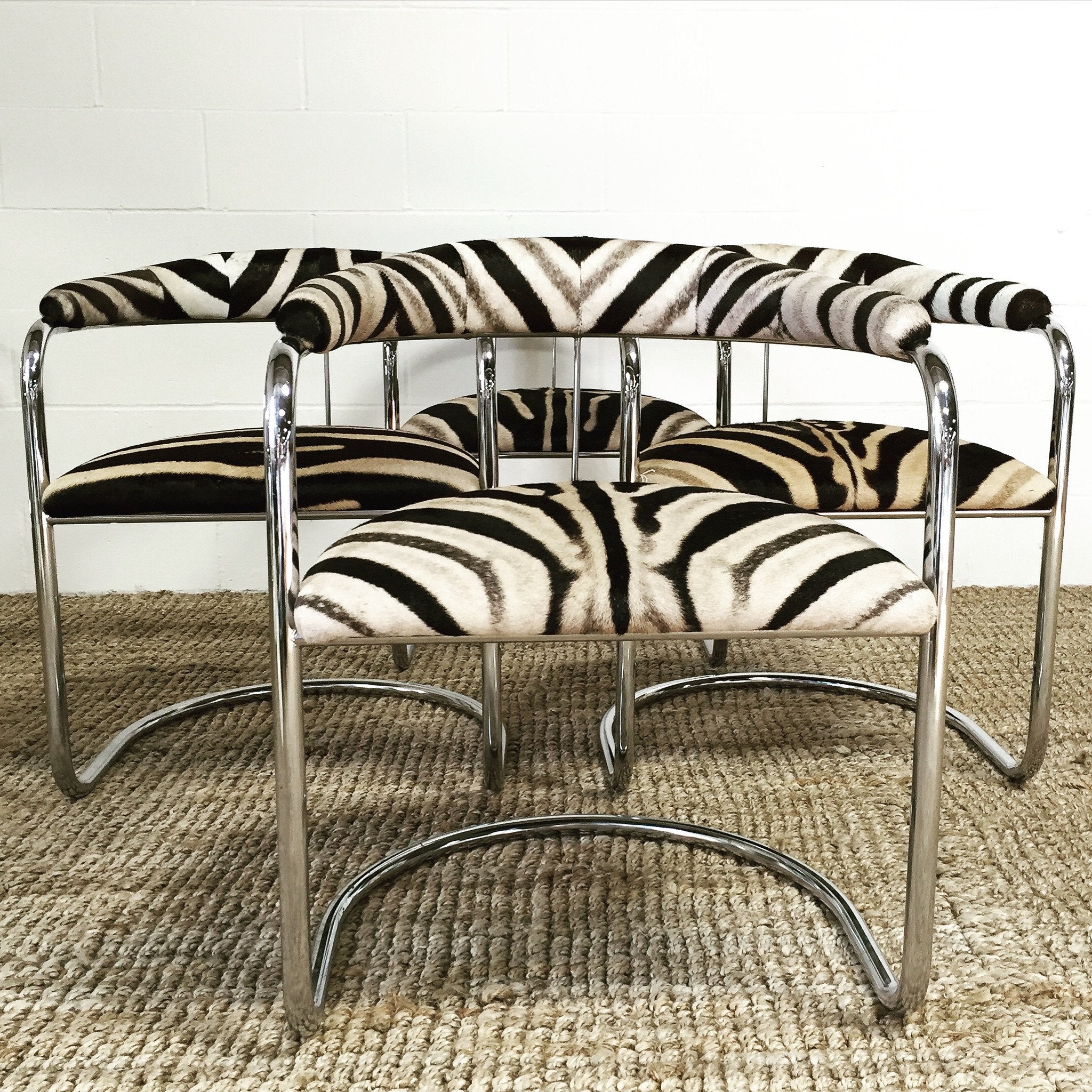 Anton Lorenz for Thonet Chrome Chairs in Zebra Hide - Set of Four