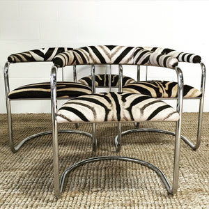 Anton Lorenz for Thonet Chrome Chairs in Zebra Hide - Set of Four