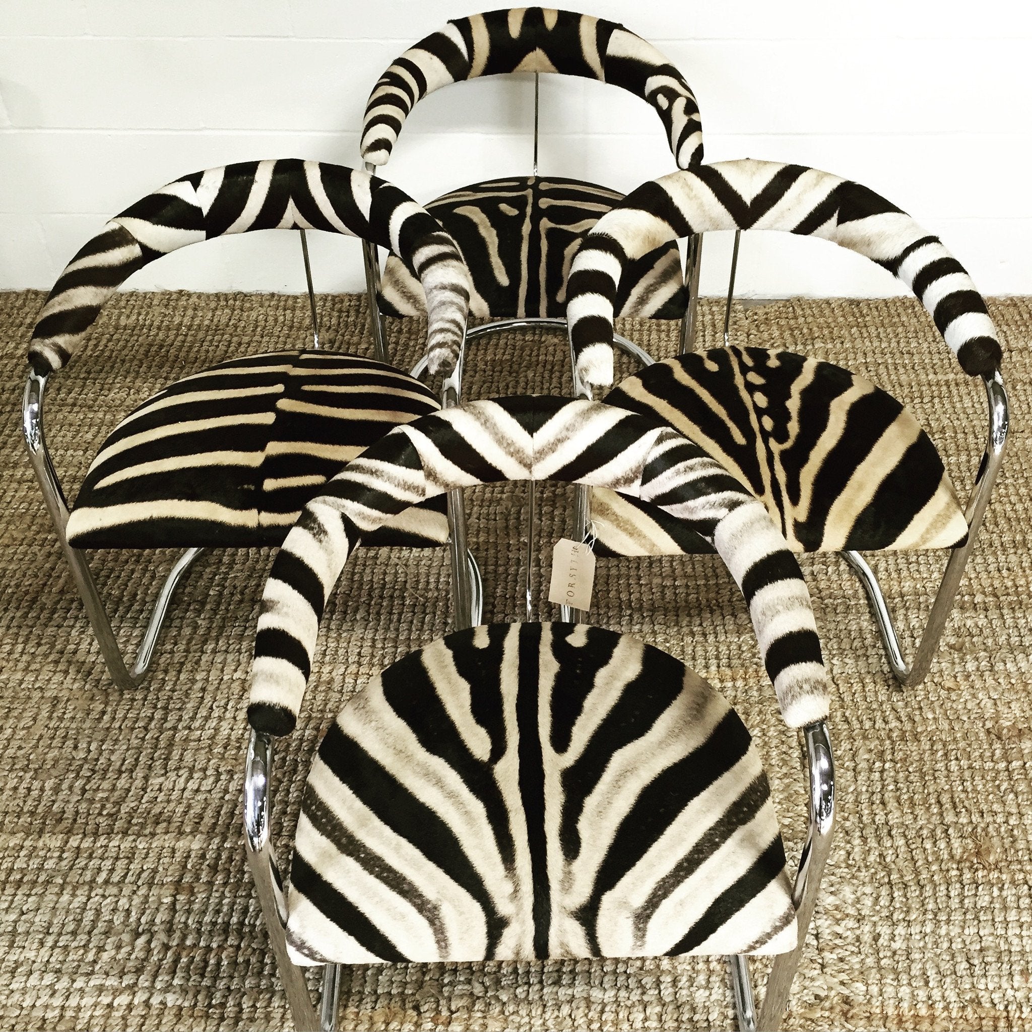 Anton Lorenz for Thonet Chrome Chairs in Zebra Hide - Set of Four
