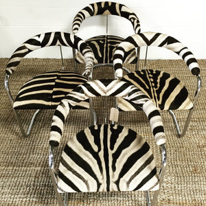 Anton Lorenz for Thonet Chrome Chairs in Zebra Hide - Set of Four