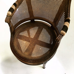 18th Century G. Jacob Mahogany & Cane Bergere Swivel Chair in Zebra Hide