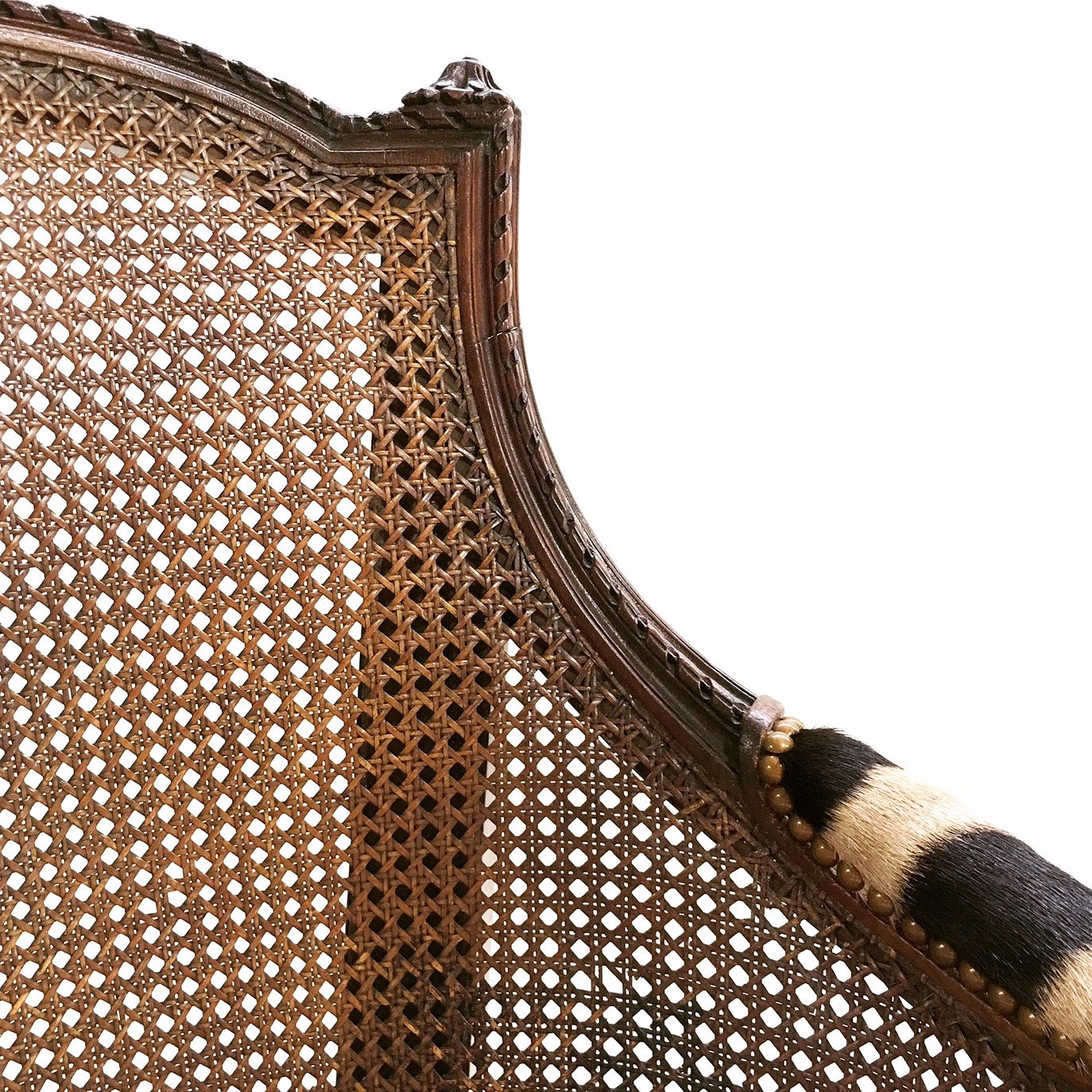 18th Century G. Jacob Mahogany & Cane Bergere Swivel Chair in Zebra Hide