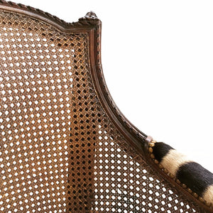 18th Century G. Jacob Mahogany & Cane Bergere Swivel Chair in Zebra Hide
