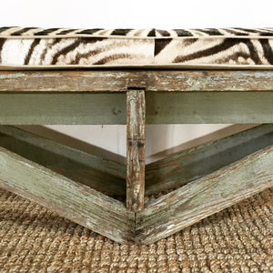 EXTRA LONG VINTAGE FARMHOUSE BENCH WITH ZEBRA CUSHION