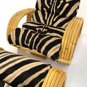 Five-Strand Rattan Lounge Chair & Ottoman with Zebra Hide Cushions