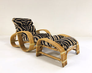 Five-Strand Rattan Lounge Chair & Ottoman with Zebra Hide Cushions