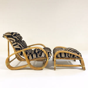 Five-Strand Rattan Lounge Chair & Ottoman with Zebra Hide Cushions