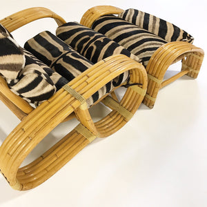 Five-Strand Rattan Lounge Chair & Ottoman with Zebra Hide Cushions