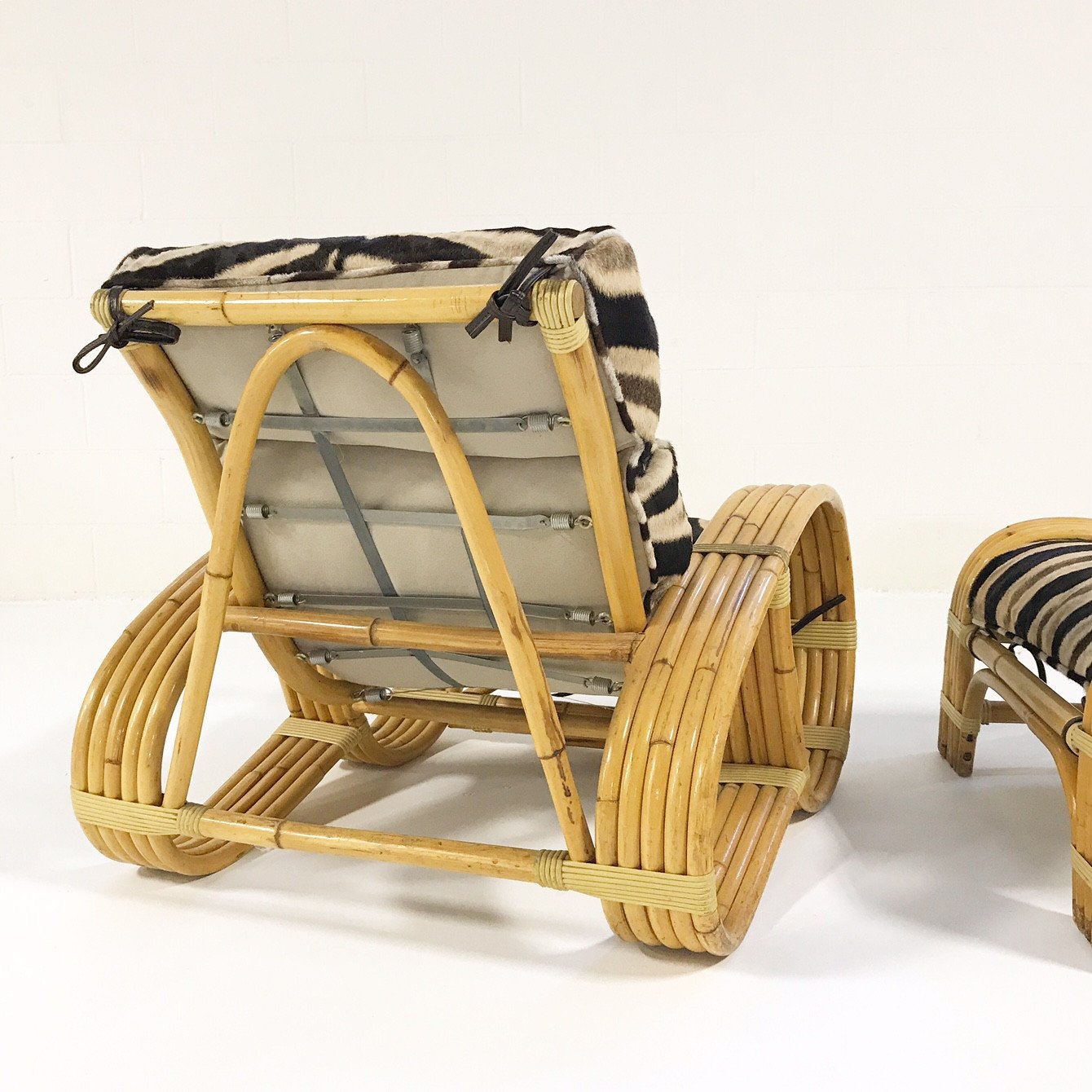 Five-Strand Rattan Lounge Chair & Ottoman with Zebra Hide Cushions