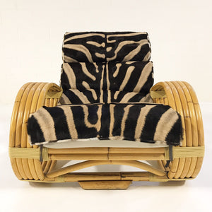 Five-Strand Rattan Lounge Chair & Ottoman with Zebra Hide Cushions