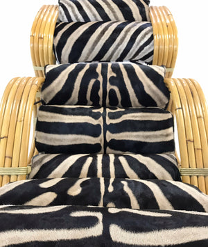 Five-Strand Rattan Lounge Chair & Ottoman with Zebra Hide Cushions