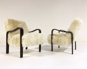 THONET ARMCHAIRS RESTORED IN BRAZILIAN SHEEPSKIN - PAIR