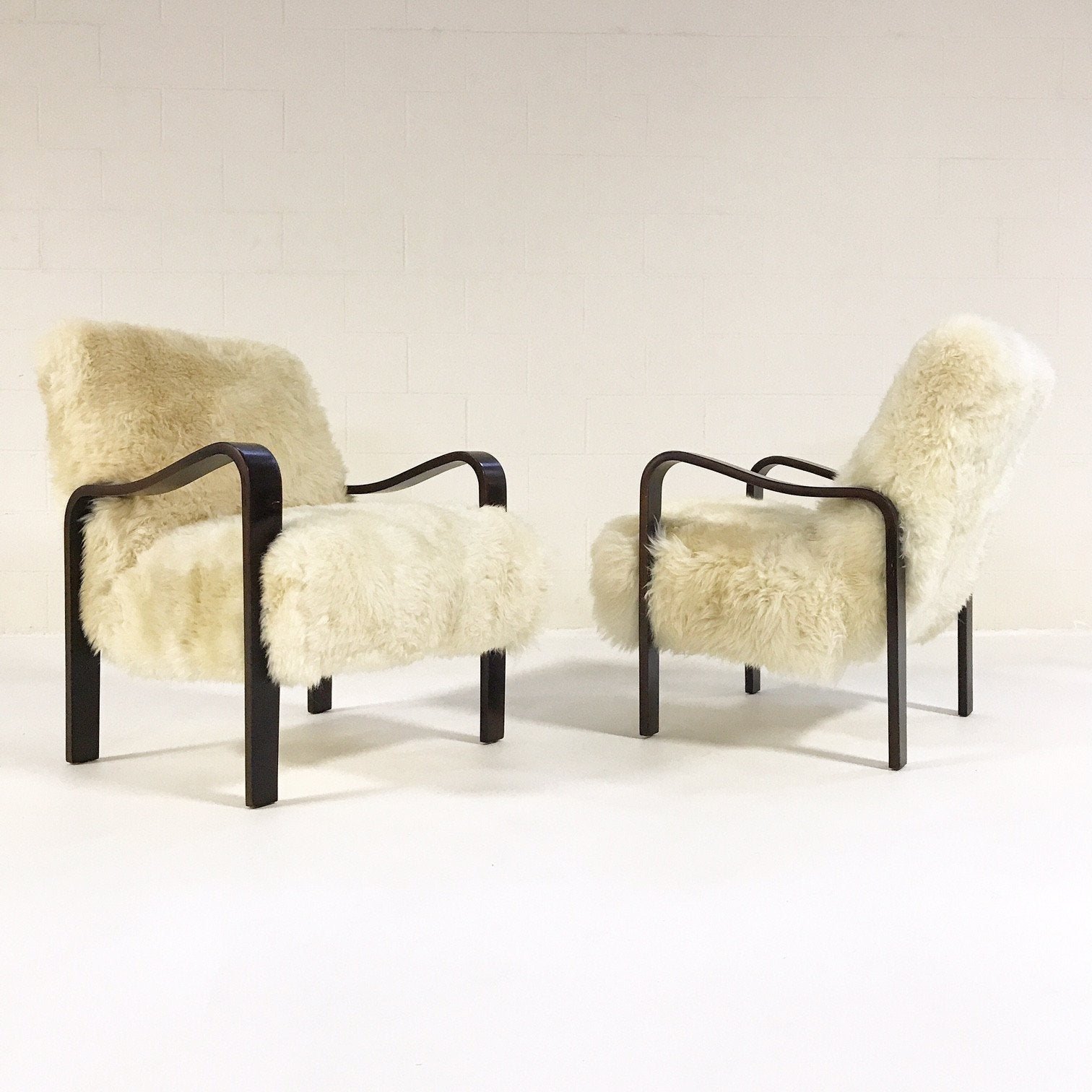 THONET ARMCHAIRS RESTORED IN BRAZILIAN SHEEPSKIN - PAIR