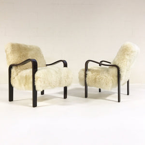 THONET ARMCHAIRS RESTORED IN BRAZILIAN SHEEPSKIN - PAIR