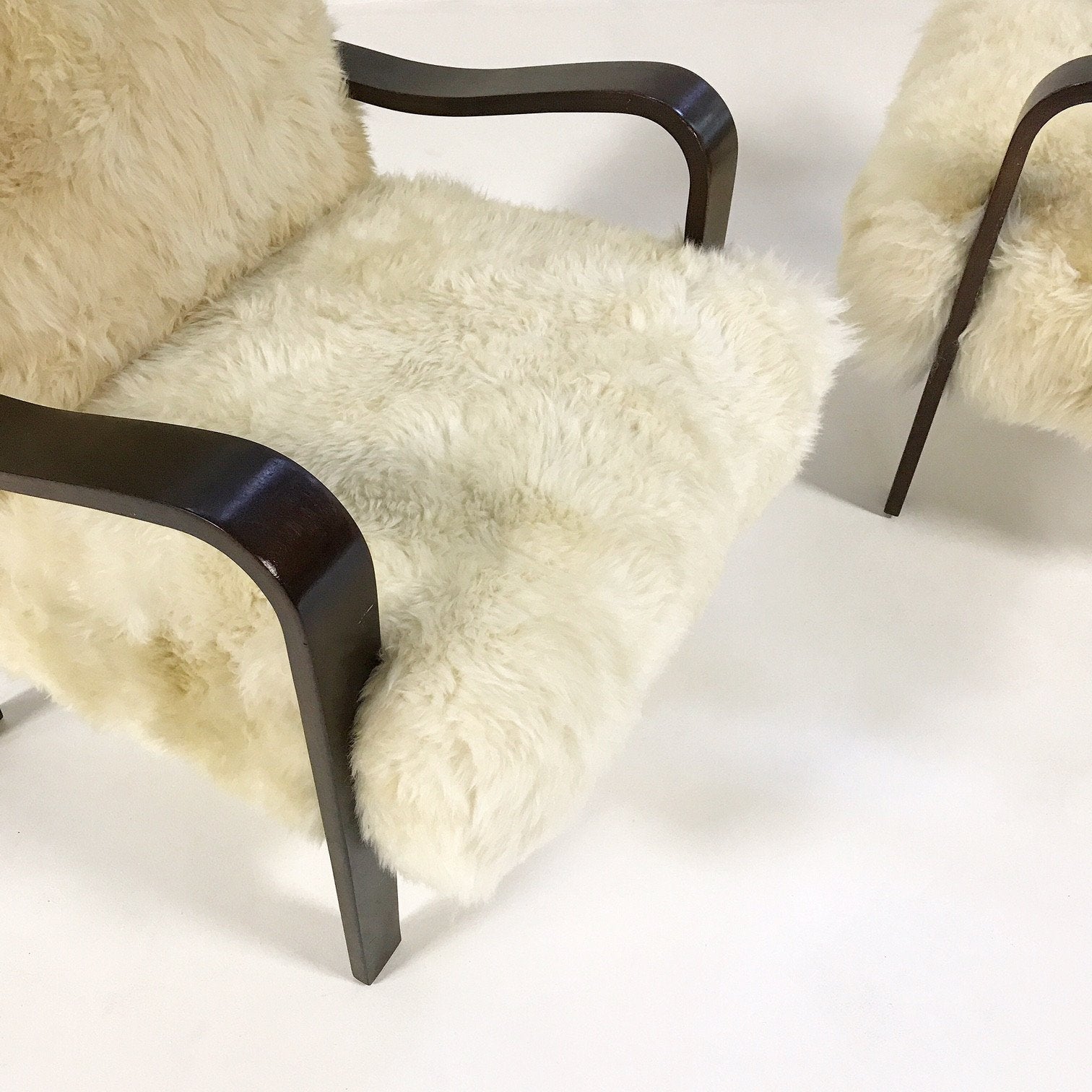 THONET ARMCHAIRS RESTORED IN BRAZILIAN SHEEPSKIN - PAIR