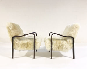 THONET ARMCHAIRS RESTORED IN BRAZILIAN SHEEPSKIN - PAIR