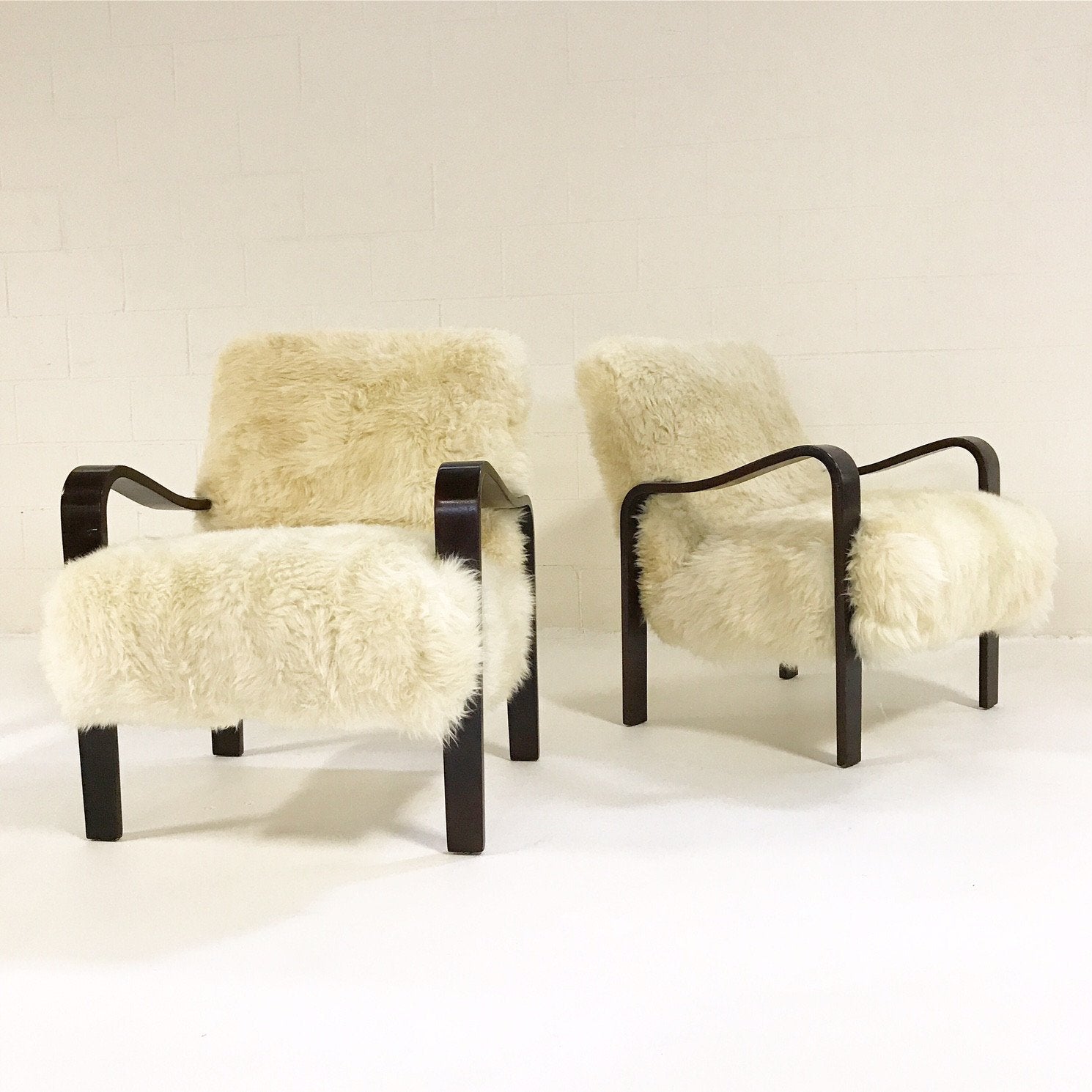 THONET ARMCHAIRS RESTORED IN BRAZILIAN SHEEPSKIN - PAIR