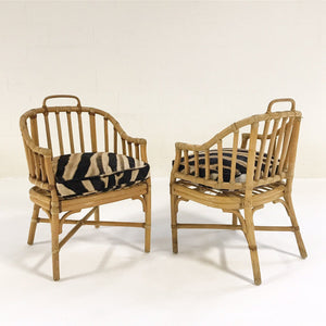 Pair of Rattan Armchairs with Zebra Hide Cushions