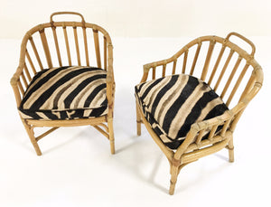 Pair of Rattan Armchairs with Zebra Hide Cushions