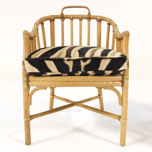 Pair of Rattan Armchairs with Zebra Hide Cushions