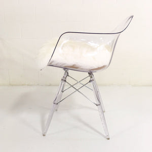 Mid-Century Style Lucite Dining Chairs with Sheepskin Cushion - Set of 4