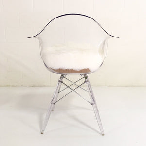 Mid-Century Style Lucite Dining Chairs with Sheepskin Cushion - Set of 4