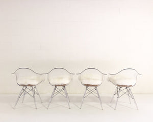 Mid-Century Style Lucite Dining Chairs with Sheepskin Cushion - Set of 4