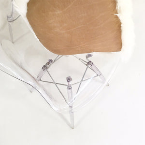 Mid-Century Style Lucite Dining Chairs with Sheepskin Cushion - Set of 4