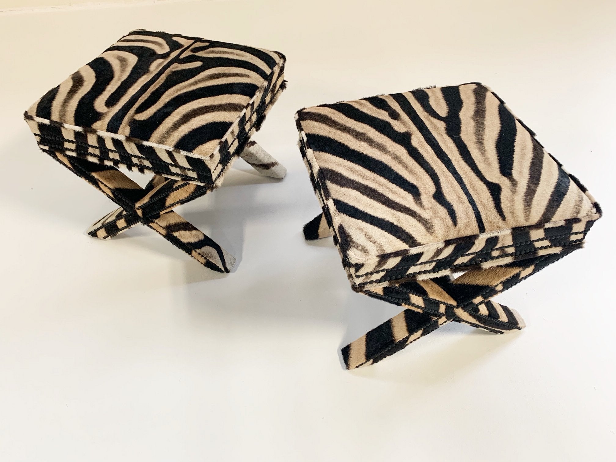 Billy Baldwin Style X Bench Ottomans in Zebra Hide